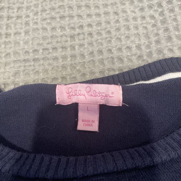 EUC Lilly Pulitzer “K” Intarsia Sweater, size Large Amazing condition navy - Picture 9 of 10
